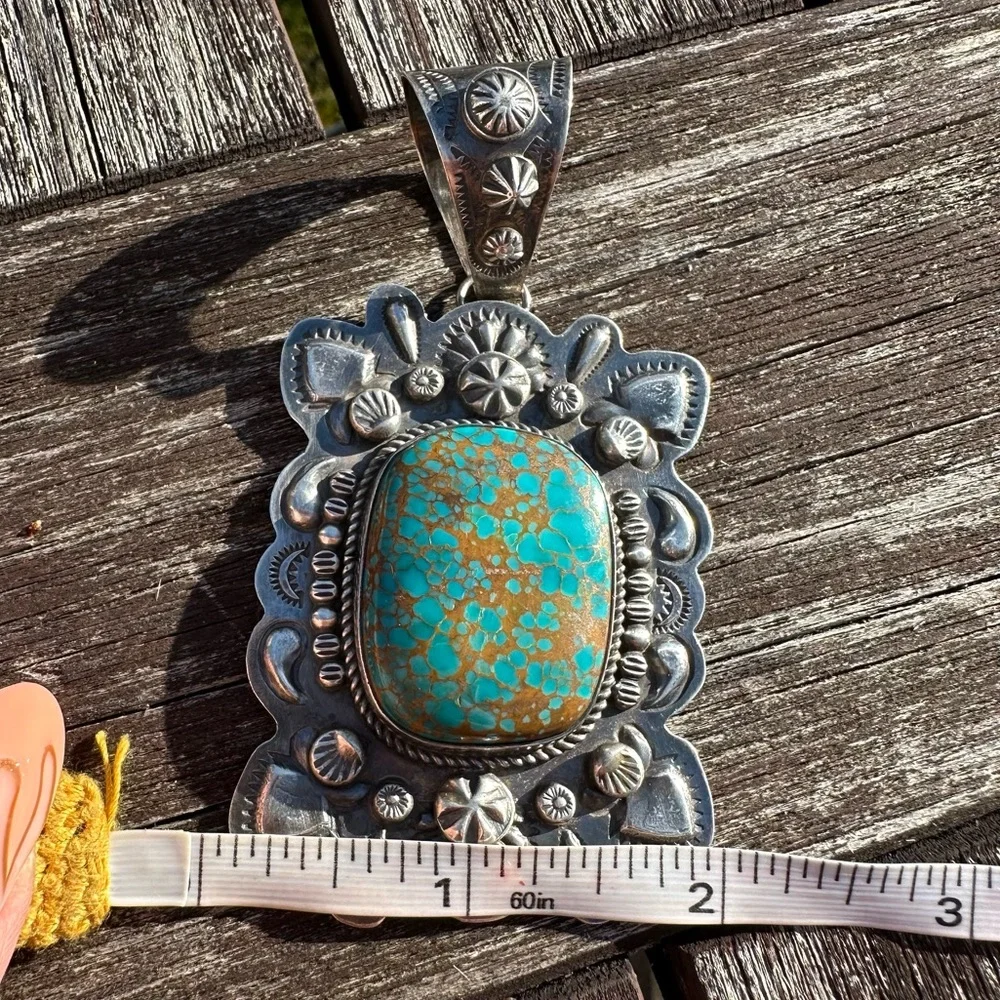 Dean Sandoval repousse silver and turquoise statement pendant - Picture 4 of 8